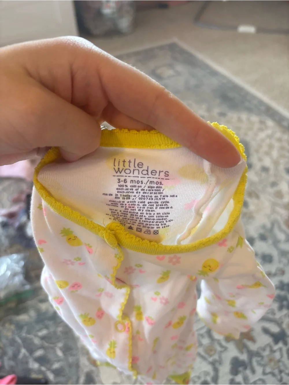 Little Wonders White Footie One-Piece with Yellow and Pink Pineapple Print